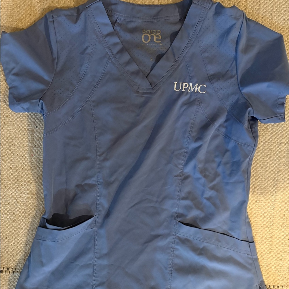 UPMC embroidered ceil blue scrub top